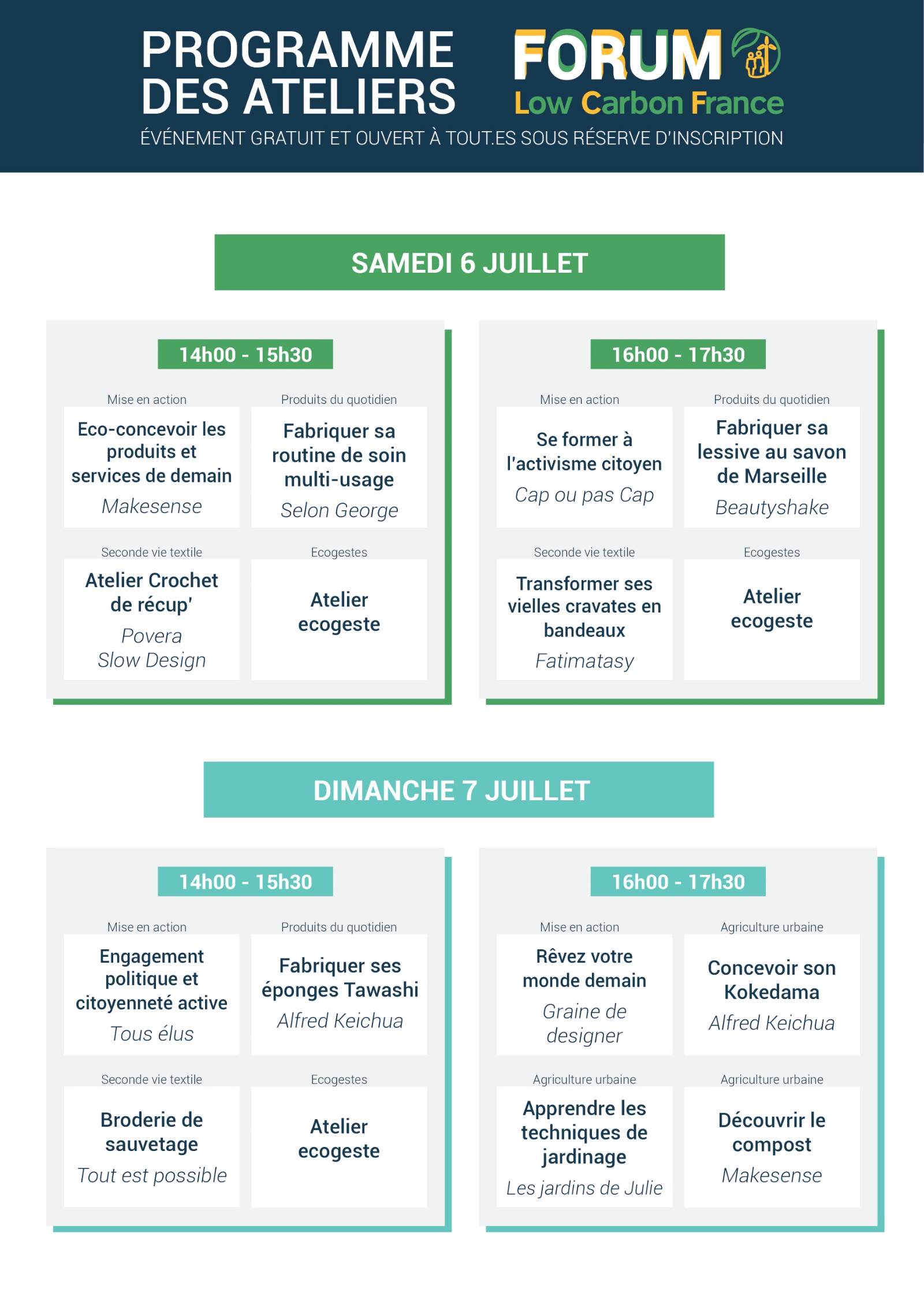 Forum Low Carbon 2019 – Programme des ateliers